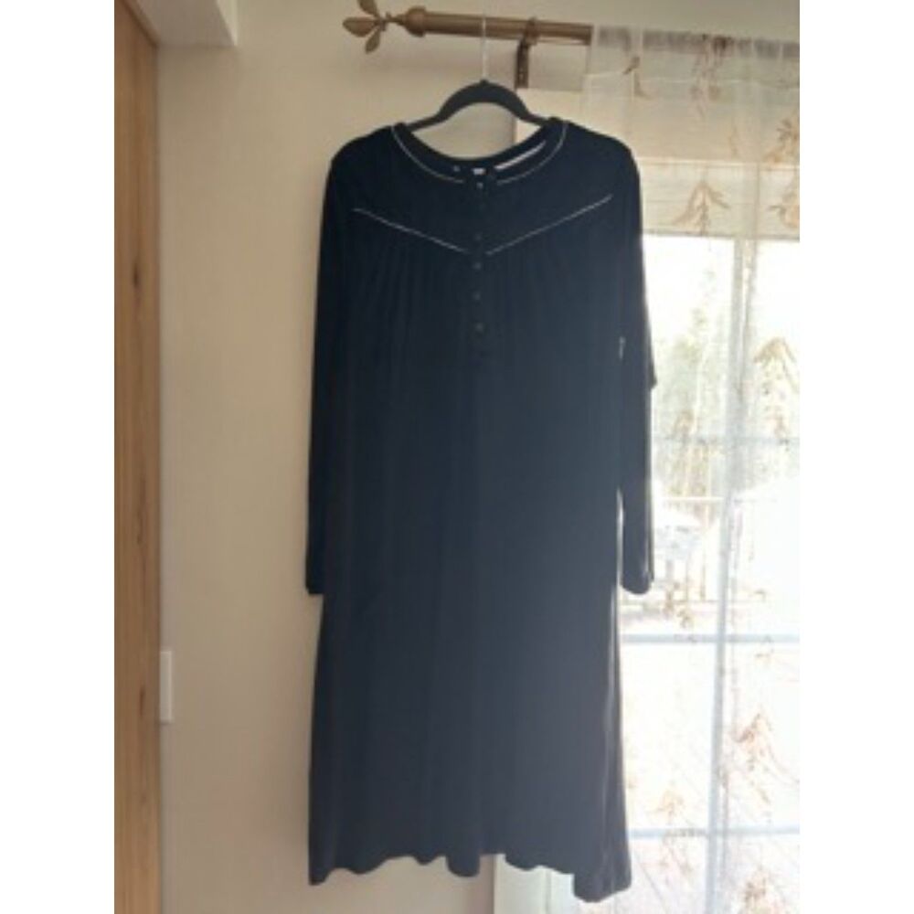Aria Black Long Sleeve Nightgown Women’s Large Button Front Sleep Dress